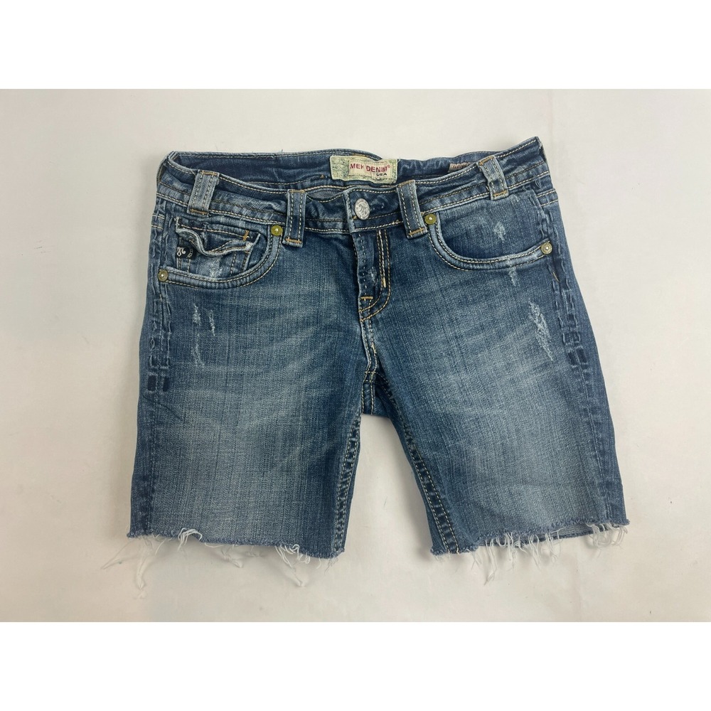 Women's Blue Denim Jean Shorts - Distressed Cutoff